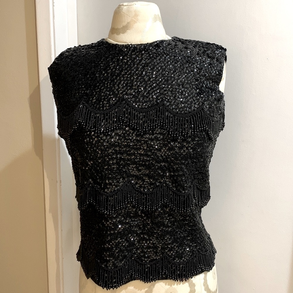 Vintage Wool Sequins Hand Beaded Zip Up Top Hong Kong M